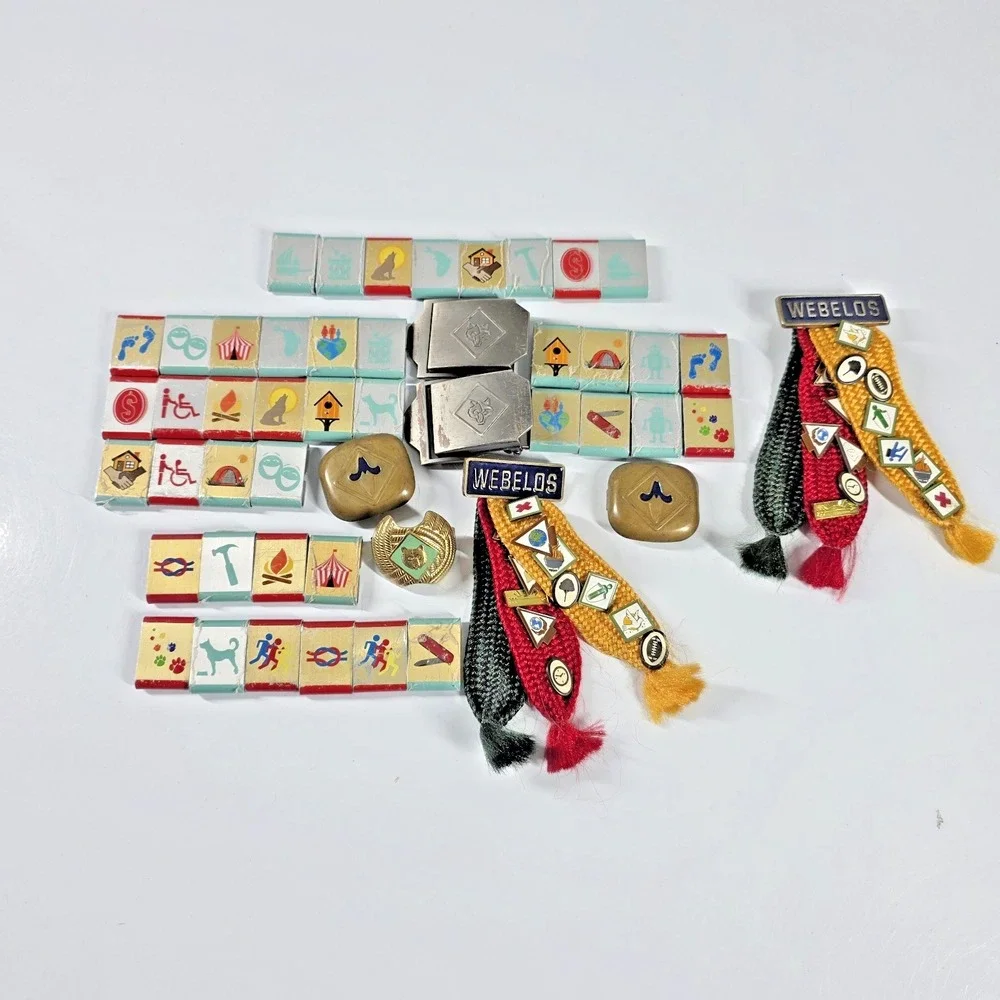 Boy Scouts / Cub Scouts Lot Belt Buckle Ribbons Pins Belt Badges